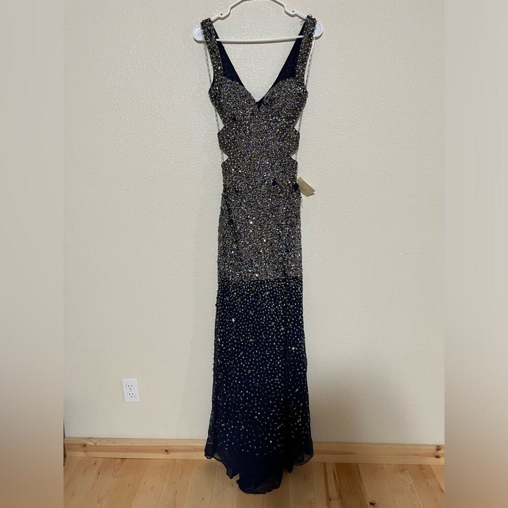 Jasz Couture 6215 navy blue ombre fully beaded cutout prom dress NEW 2